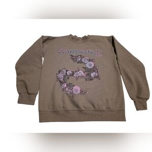 Evanescence Band Gray Purple Floral Logo Crewneck Sweatshirt Size Small EUC